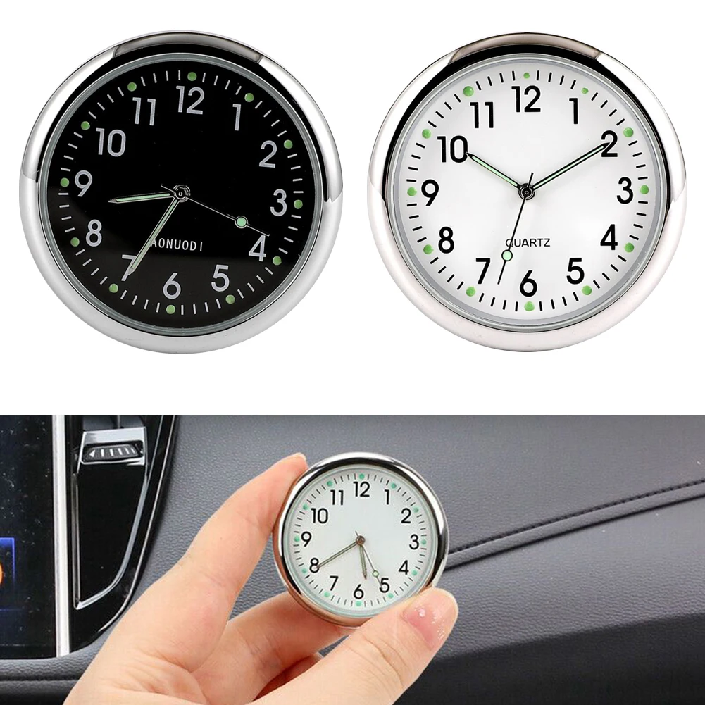 Luminous Car Dashboard Air Vent Stick-On Time Clock Quartz Analog Watch Gauge Decoration For Home Office 4*4cm