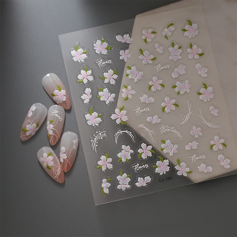 5d Eis durch Kawaii Relief Sakura Nail Art Aufkleber Blume selbst klebende Nagel dekorationen Aufkleber Zubehör