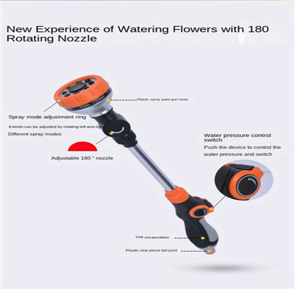 Home water gun, garden watering nozzle can rotate 180 degrees for watering, multifunctional thumb valve, new hand push big head