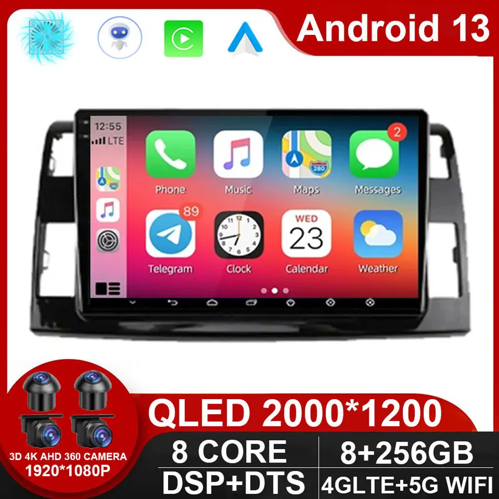 Android 13 Car Radio For Toyota Previa XR50 3 III 2006 - 2019 Estima 2006 - 2016 Multimedia Player Navigation Carplay Auto QLED