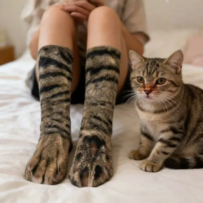 Funny Animal Socks 3D Printed Paw Cat Dog Design Novelty Mid Calf Socks for Adult Friend Unisex Creative Gift Anti Slip Stocking