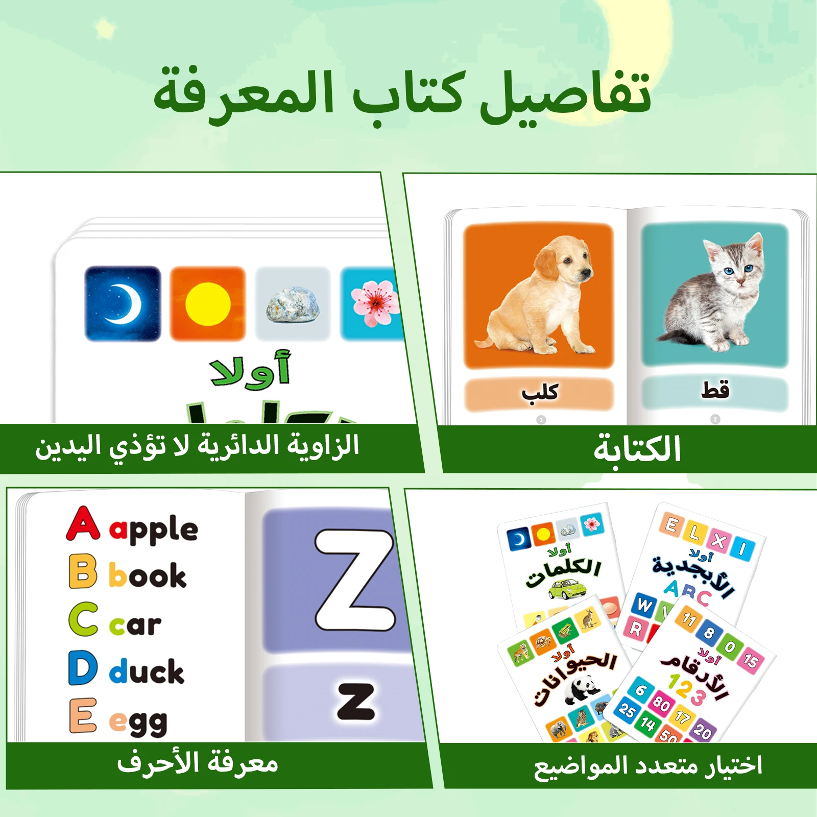 Set of 4 Arabic Children's Learning Books: Letters, Numbers, Words, Animals, Ages 2-5, Baby's First Book Gift, Early Education