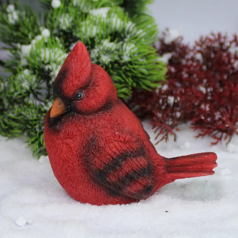 Christmas Red Bird Ornament Small Ornament, Simulated Cute Bird Resin Handicraft Gardening Pendant