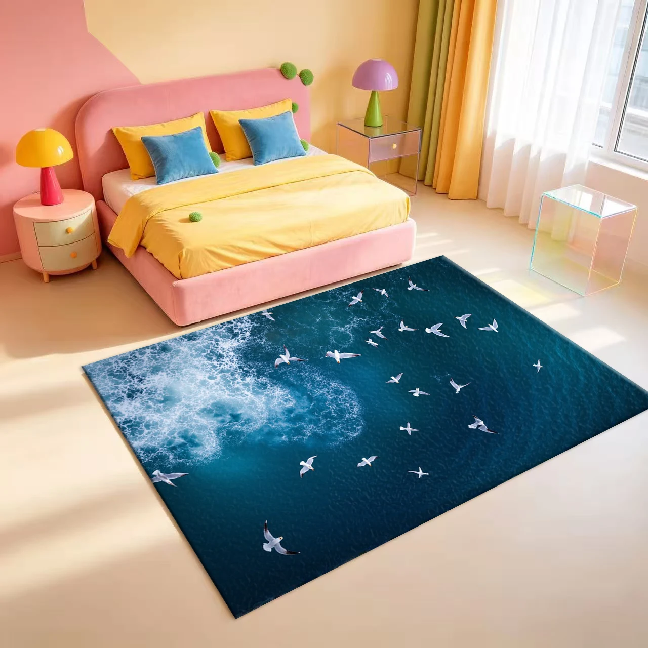 Aerial Sea Waves Seagulls Landscape Carpet Natural Sea View Home Interior Decoration Floor Carpet
