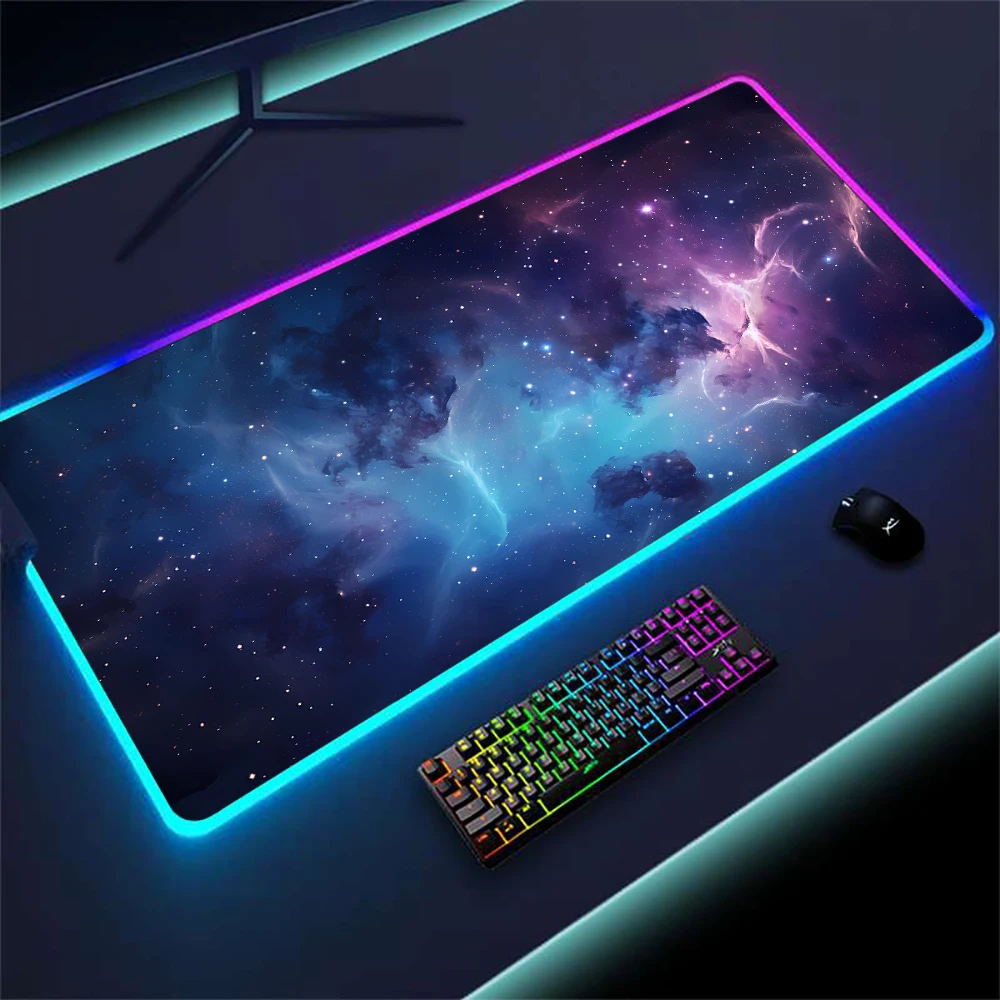 

Большой игровой коврик для мыши RGB со светодиодной подсветкой, аксессуар для клавиатуры для ПК, Универсальный Коврик для мыши «звездное поле», галактика, Млечный путь», 120, Настольный коврик