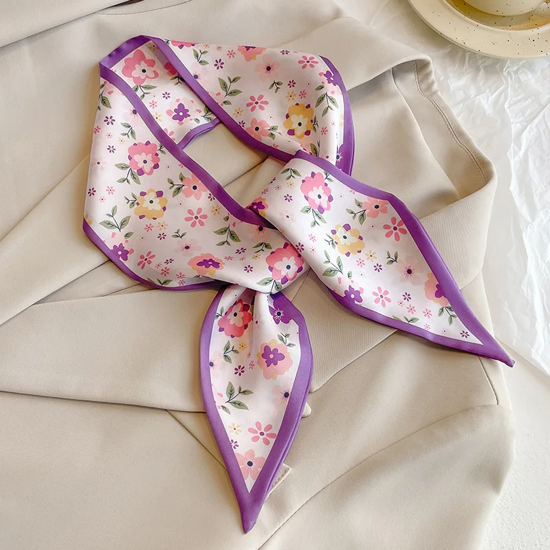 French Purple Small Long Silk Scarf Women's Versatile Headband Hair Tie Thin Narrow Tie Bag Ribbon Streamer Scarf