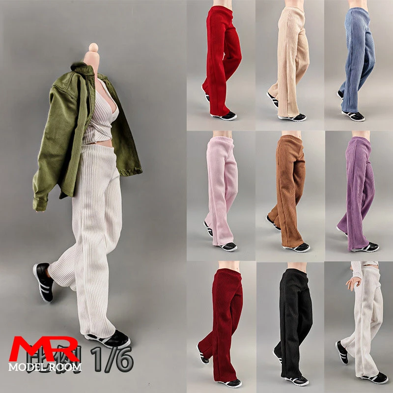 1/6 skala Weibliche Dicke Gestreifte Breite Bein Hosen Kleidung Zubehör Modell Fit 12'' AT202 AT203 Soldat Action Figur Körper Puppen