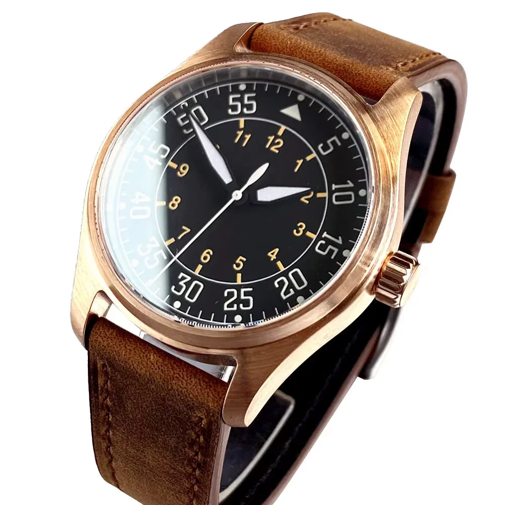Tandorio 39mm Pilot Style Cusn8 Bronze Retro Watches Sapphire Glass Automatic Japan NH35 PT5000 Diver Men's Watch 20ATM Luminous
