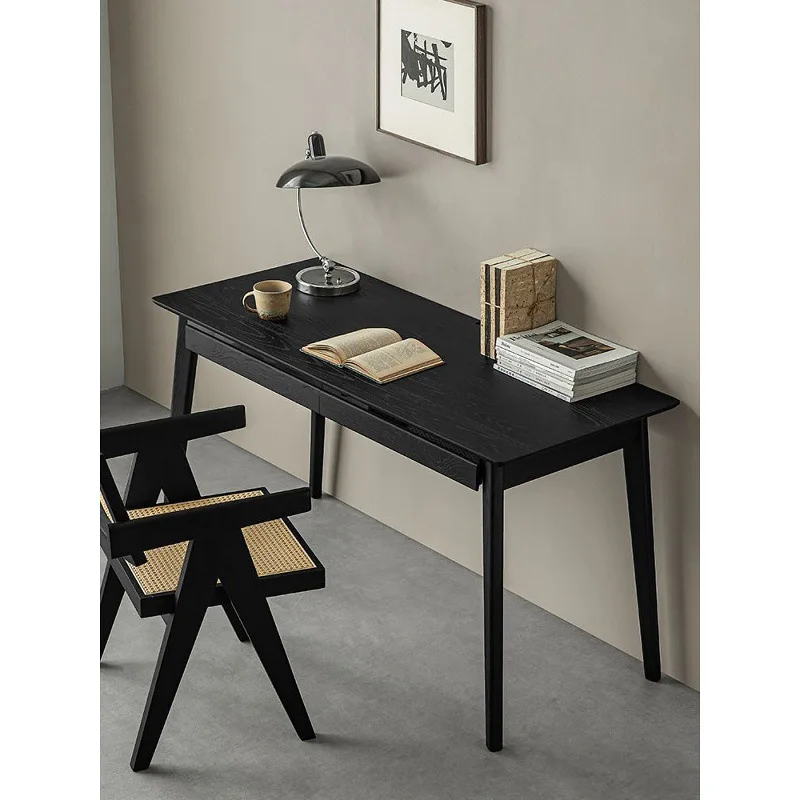

Black solid wood desk Italian minimalist with drawers Dresser Computer desk Desk