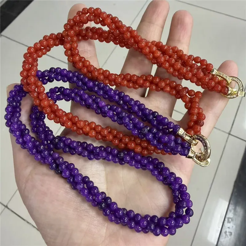 Fashion Jade Chalcedony Twist Necklace Bracelet Set Live‑Stream Hot Violet Red Jadeite Spinach‑Green Twist Bracelet Jewelry