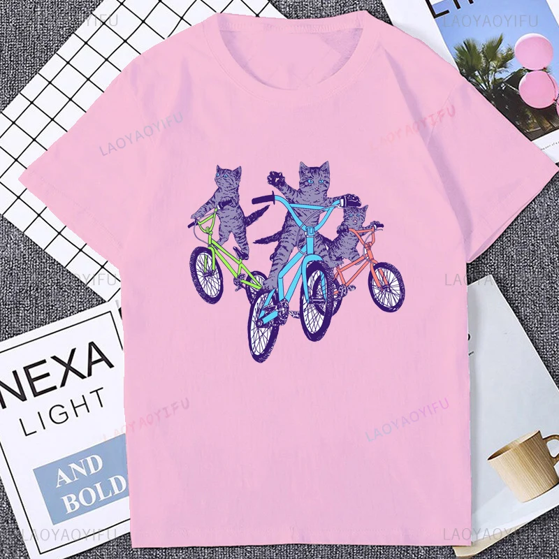 Kawaii مضحك القط الكرتون المطبوعة BMX الدراجة الجرافيك التي شيرت عادية موضة Harajuku الهيب هوب رجل تي شيرت التنفس الراحة القطن تيز #5