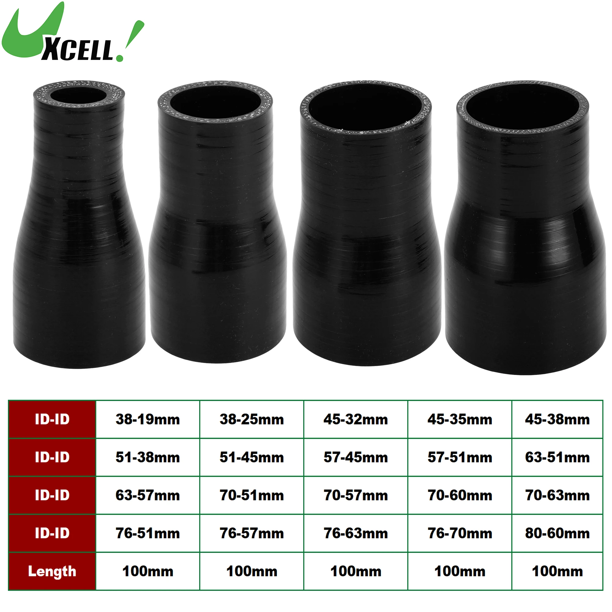 

UXCELL 38-19mm 45-35mm 57-51mm 70-57mm 76-63mm 80-60mm ID 100mm Length 0 Degree Car Silicone Hose Coolant Hose Black