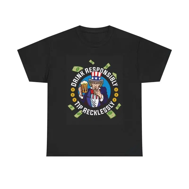 

Drink Responsibly T Shirt Funny American Flag Bar Beer Heavy Cotton