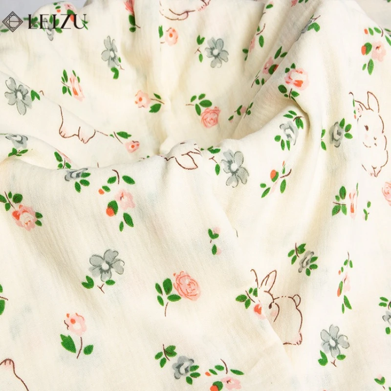 Pure Cotton Double-layer Gauze Fabric Rabbit Tulip Crepe Fabric Soft By Meter for DIY Sewing Baby Spit,Towel,Sleepwear,Clothing