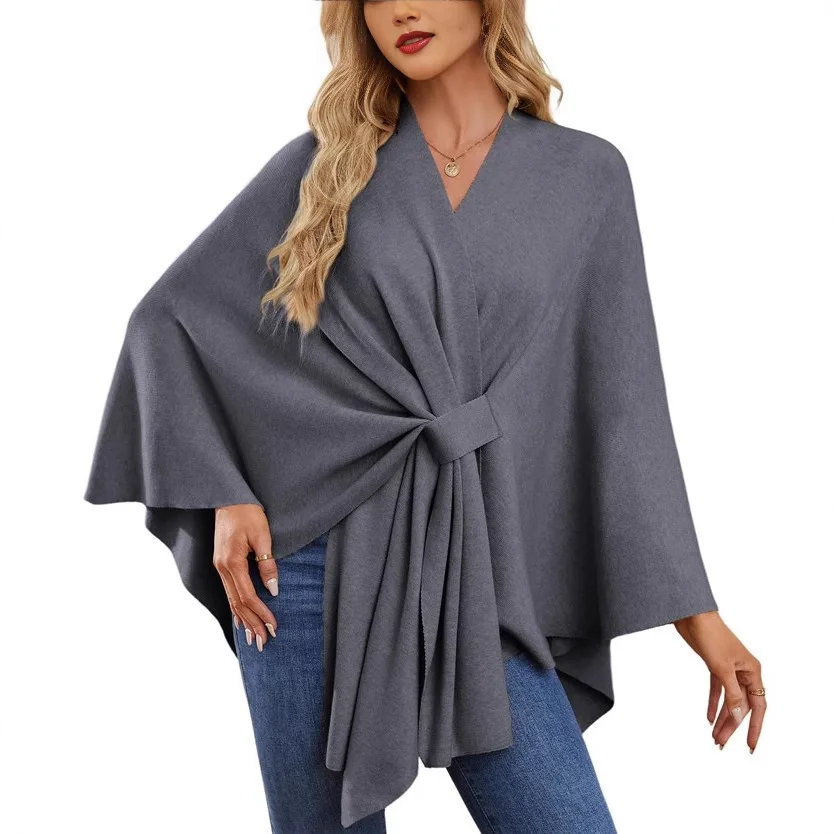 Women Solid Color Soft Shawl Jacket Cape Top Loose Fashion Casual Tops Capes Ponchos