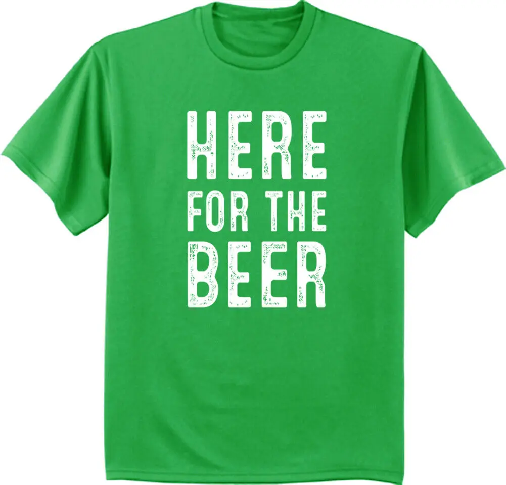 Funny St Pats Day Shirt Mens Graphic Tee Here for the Beer Irish Green Paddy