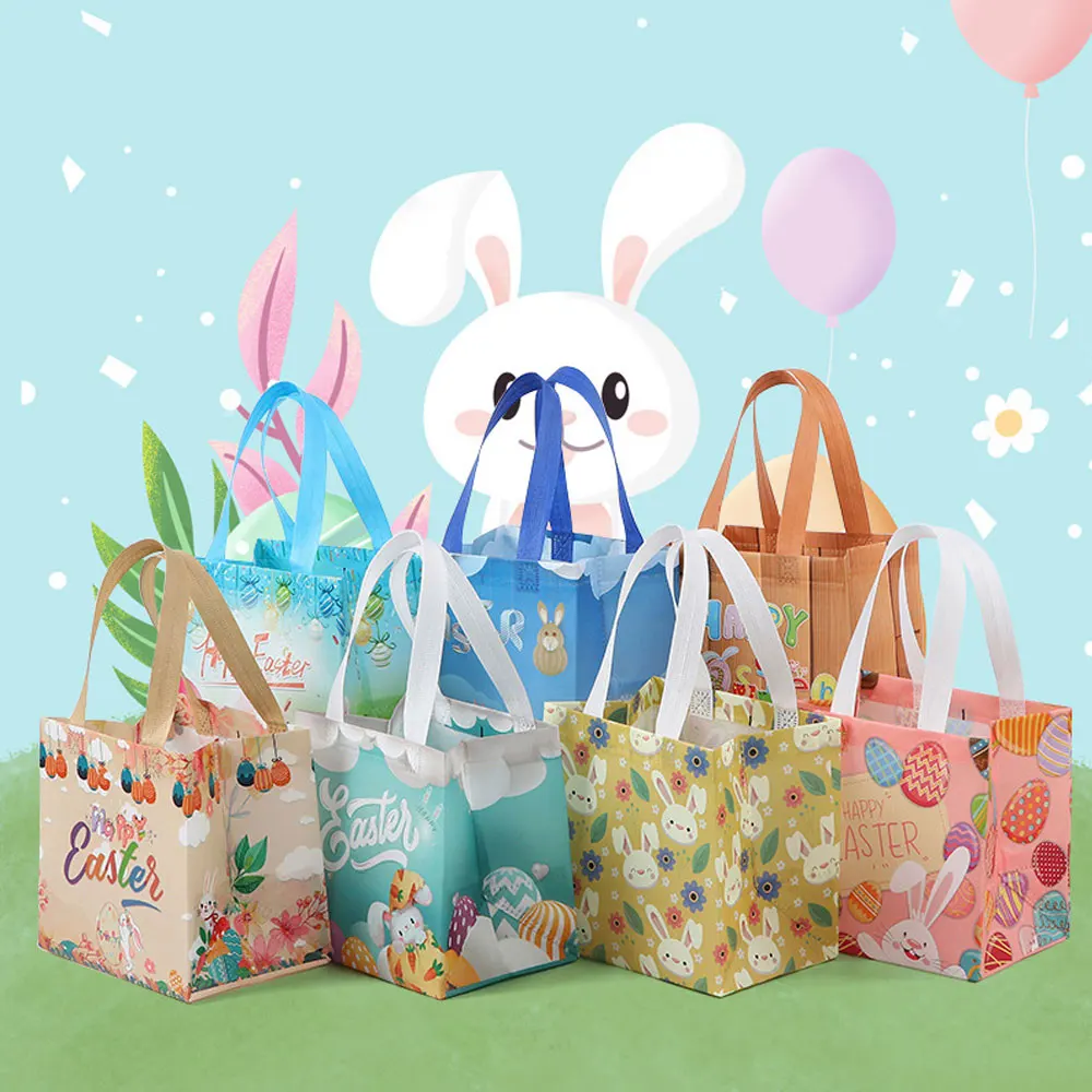 Easter Tote Bags Reuseable Packaging Gift Bag Bunny Egg Hunt Party Holiday Rabbit Bunny Nonwoven Fabric Packaging Cookies Bags