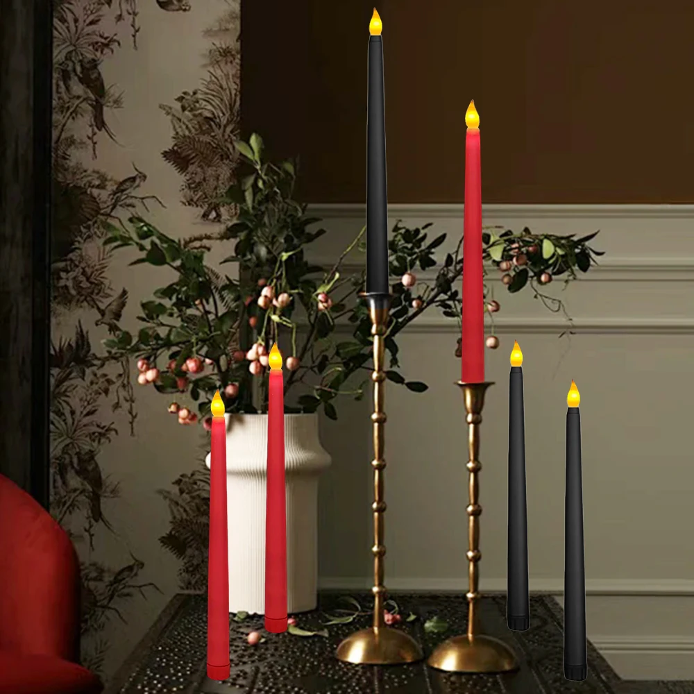 6pcs Flame Head LED Long Candles Lights Flameless, Valentine's Day NewYear & Wedding Halloween Christmas Decorative Candle Light