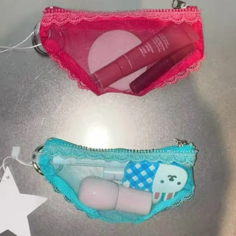 Briefs Shape Lace Trim Makeup Storage Pouch Headphones Cosmetic Zipper Jewelry Organizer Women Clear Zipper Mesh Toiletry Bag