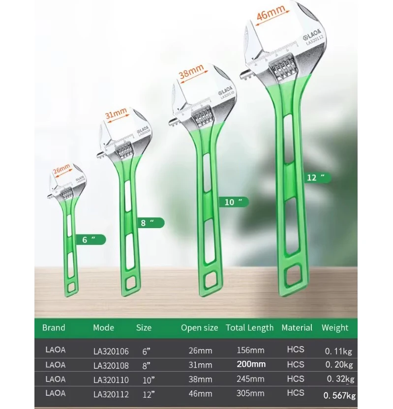 LAOA 6-12 Zoll große Öffnung verstellbarer Schraubenschlüssel Lichtschlüssel multifunktionale Badezimmer-Rohrschlüssel Sanitär-Reparatur-Handwerkzeuge – Detail 6