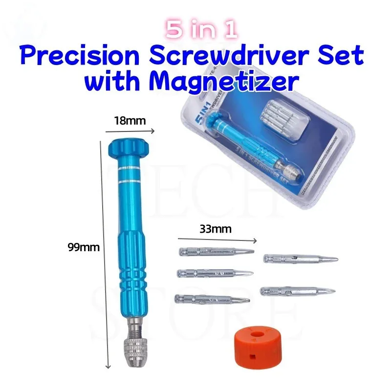 5-in-1 Mini-Präzisions-Schraubendreher-Set mit Magnetisierer, elektronischer Schraubendreher, Öffnungs-Reparatur-Werkzeug-Set für iPhone, Kamera, Uhr, PC