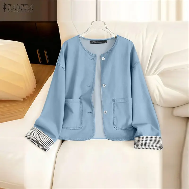 

ZANZEA Women Long Sleeve Coats Fashion O-Neck Casual Loose Jackets Autumn Spring Buttons Pockets Oversized Shirts Vintage Coats