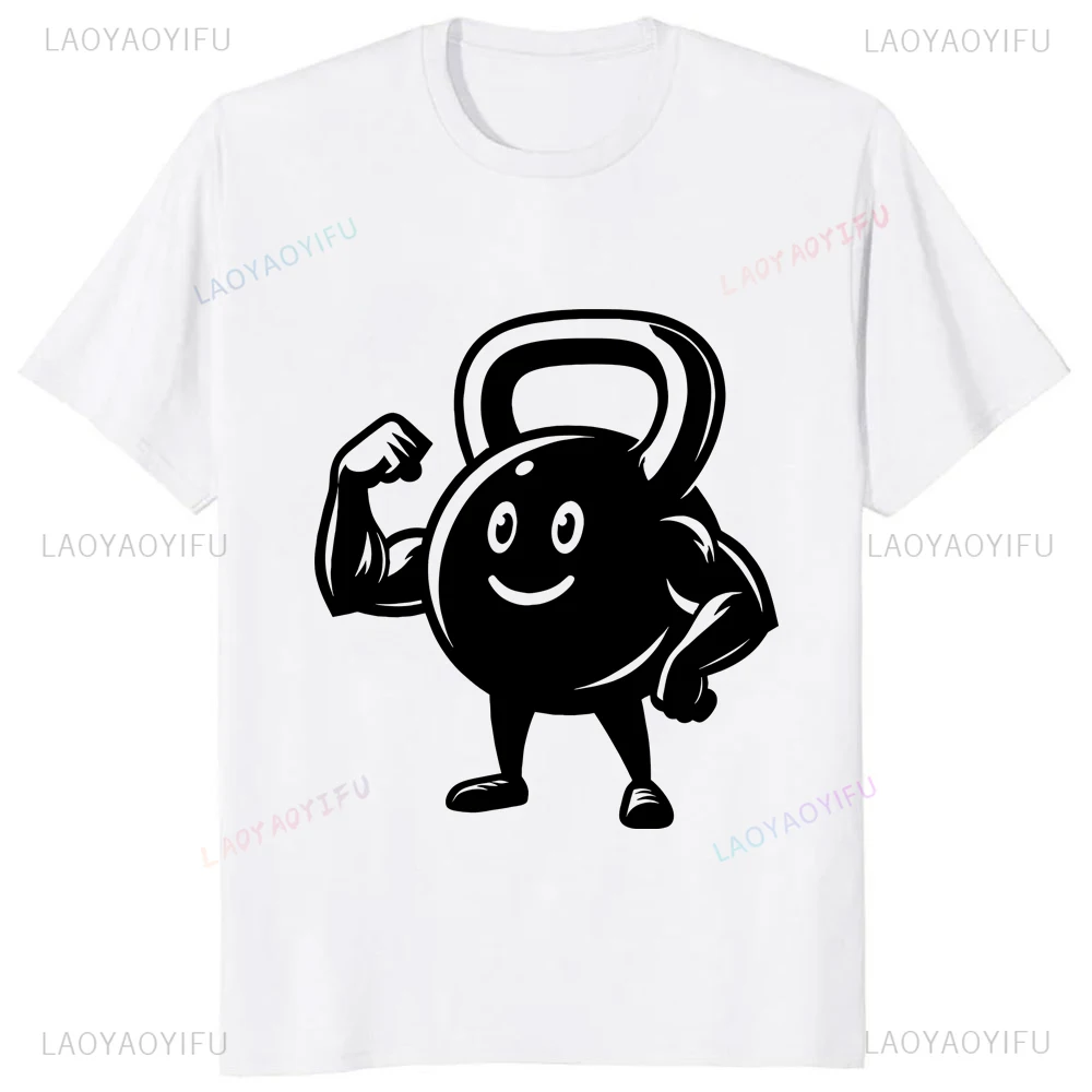 Hot Sale GYM Kettlebell Graphic Cartoon Printed Man Tshirt Fashion Hip Hop Streetwear Casual Fitness Bodybuilding Gymnasium Tees