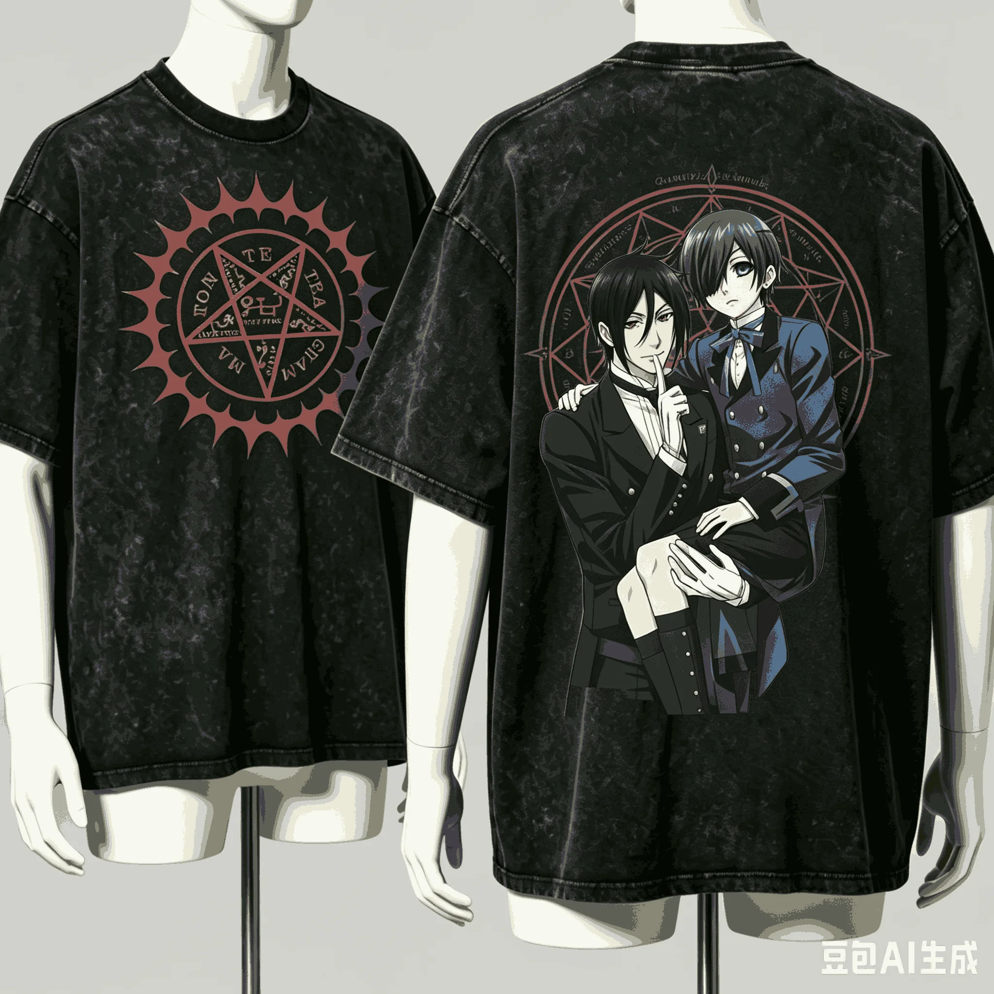 Black Butler Washed T-shirt Anime Lover Harajuku New Model Oversized Vintage Loose Streetwear Classic Unisex high quality tee