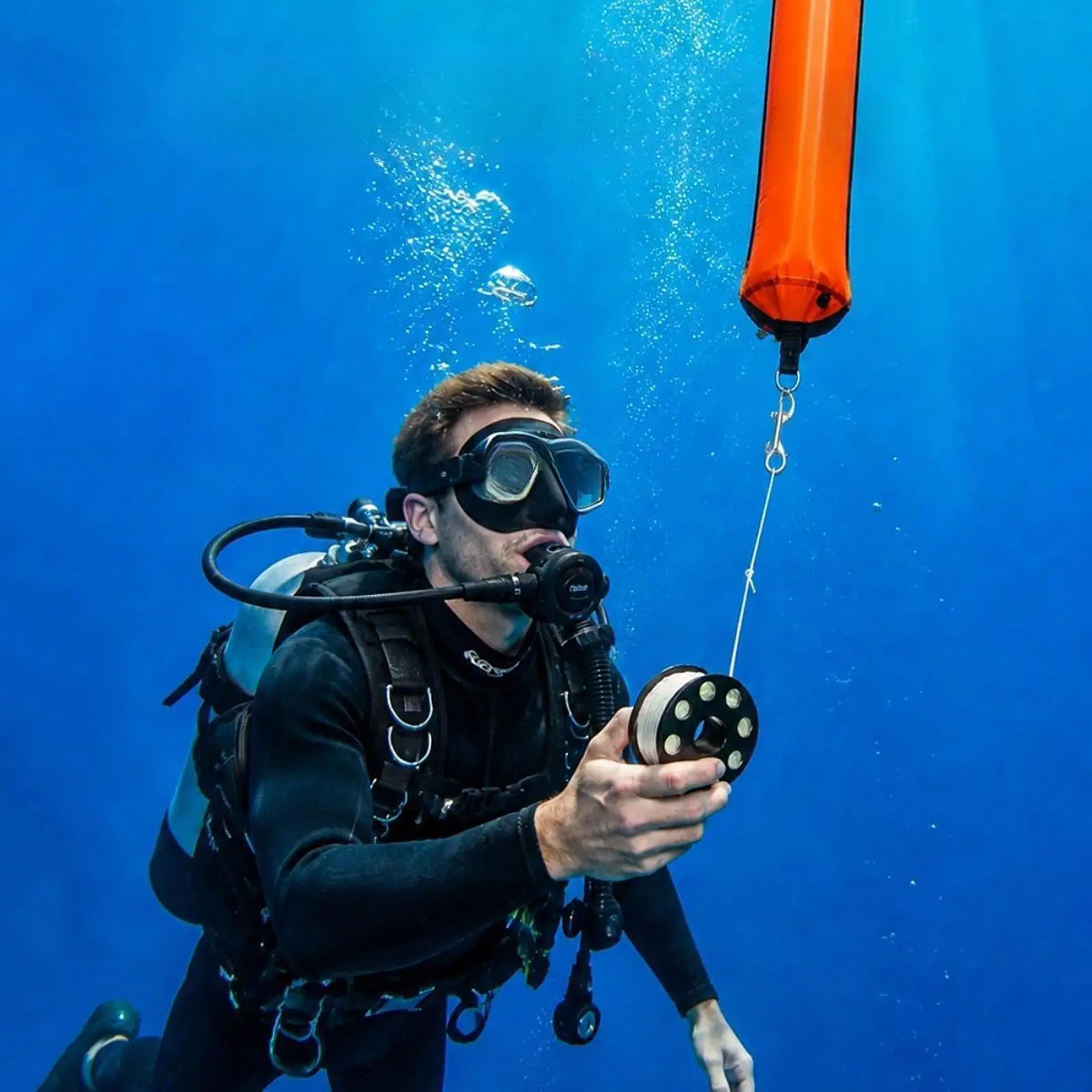 Scuba Diving Reel Accessory Braided Nylon Line with Double Ended Bolt Snap Clip 20M Scuba Spool Finger Reel for Technical Diving