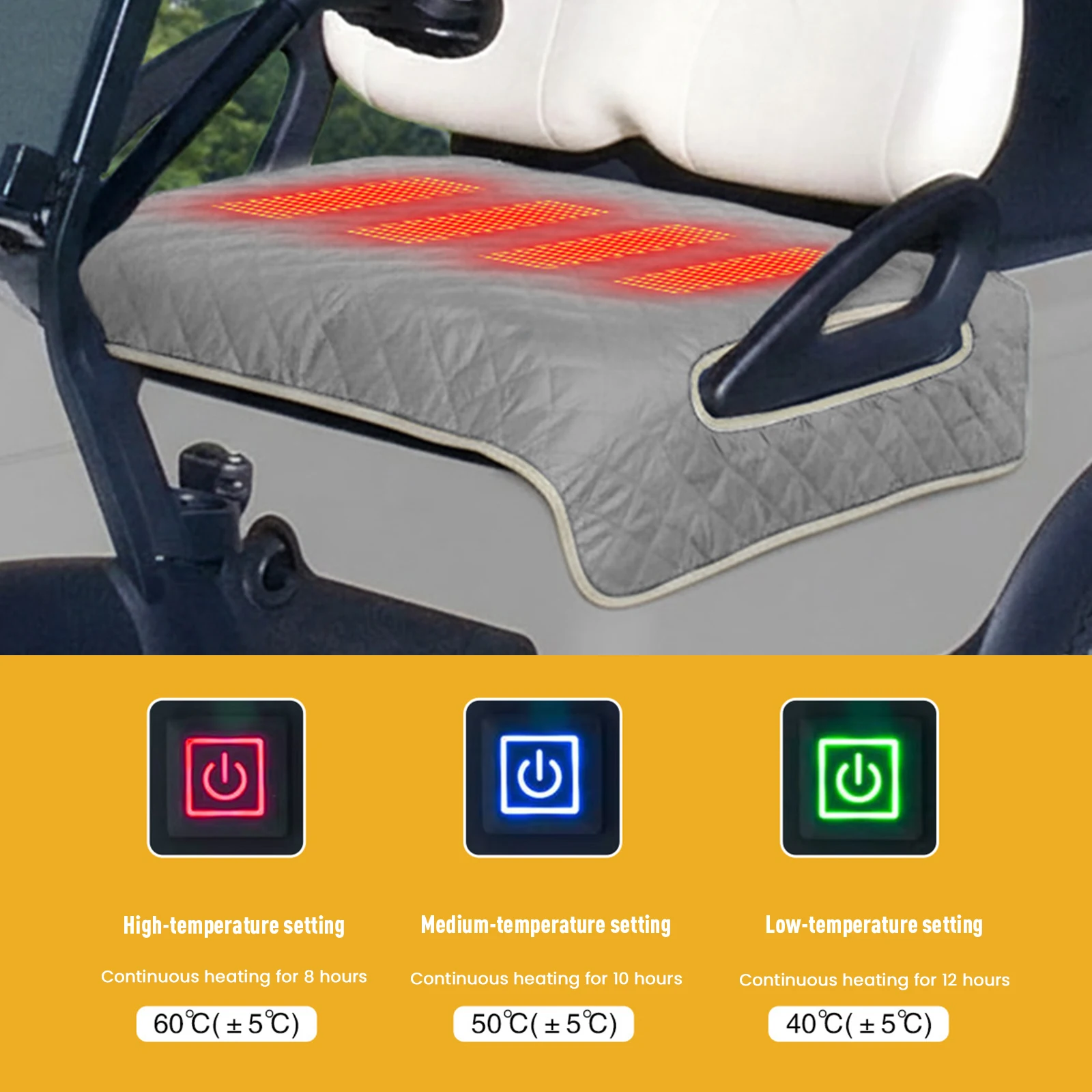 

Winter Heated Golf Cart Seat Cover 4 Heating Zones Warm Golf Cart Seat Cushion Universal Seat Protector Cover Pads for Golf Cart
