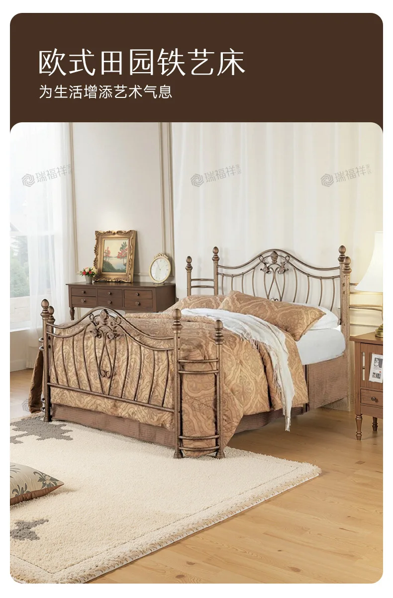 LMM European iron frame wrought iron bed American retro princess high-end double bed 1.8 meters