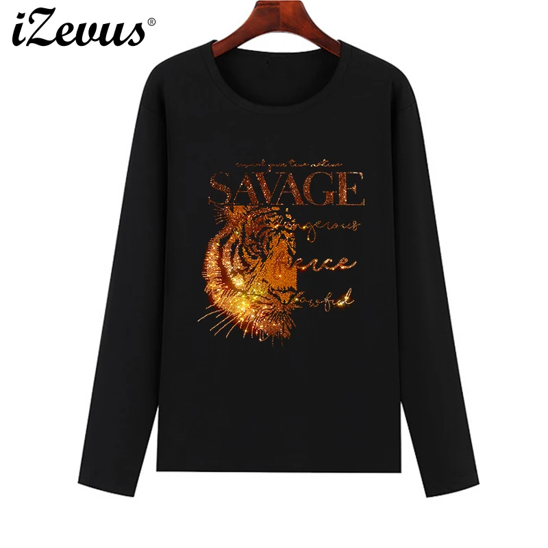 Hot sales hot drill craft women's spring, fall and winter casual T-shirt creative tiger head physical pretty