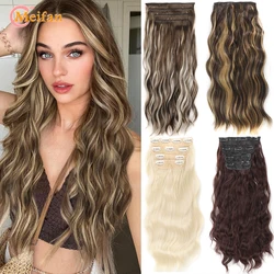 MEIFAN 32inch Synthetic 4Pcs/Set Long Water Wavy Hair Pieces Clip In Hair Extensions Ombre Mixed Blonde Natural Fake Hairpieces