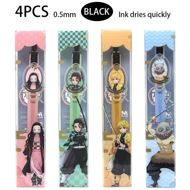 M&G 1/4pcs 0.5mm Black Ink Quick-drying Gel Pen Demon Slayer Anime Pen Sign Pen Office Supplies Stationery Store Cartoon Pen