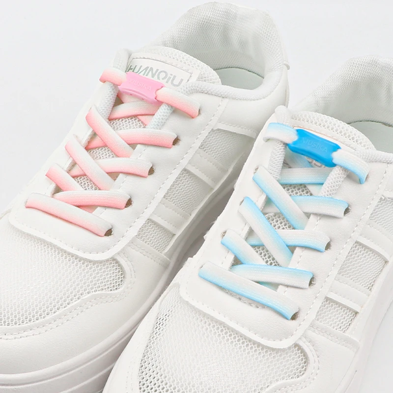 Colorful Gradient No Tie Shoestrings fibbia regolabile a sgancio rapido Sneakers piatte per bambini accessori per lacci per scarpe per il tempo libero per adulti