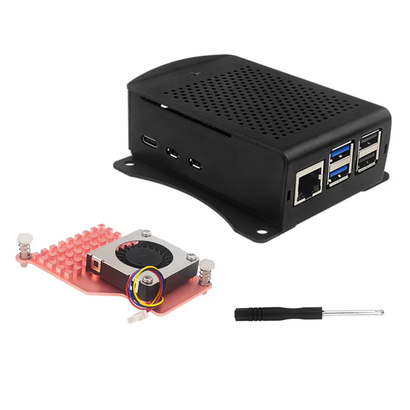 Raspberry Pi 5 Metal Wall-Mount Case - Aluminum Shell with Copper Heatsink & PWM Speed Control Fan
