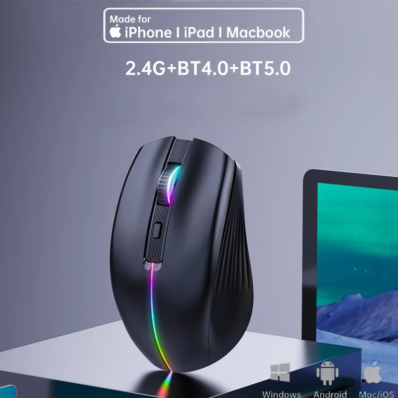 

2.4G Bluetooth5.0/4.0 Tri-Mode Mouse Wireless Ergonomic Rechargeable Mini Backlit 6 Buttons Gamer Computer Mice For Laptop PC