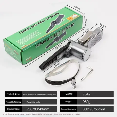 330mmx10mm 3/8인치 미니 에어 벨트 샌더 에어 앵글 그라인딩 샌딩 머신 (샌딩 벨트 포함) 에어 컴프레서 샌딩 도구