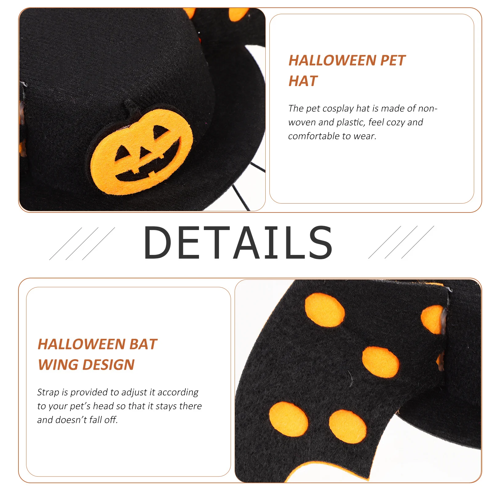 

Halloween Pumpkin Bat Wing Cat Cosplay Hat Adjustable Strap Costume for Small Dogs Puppy Halloween Pet Headdress