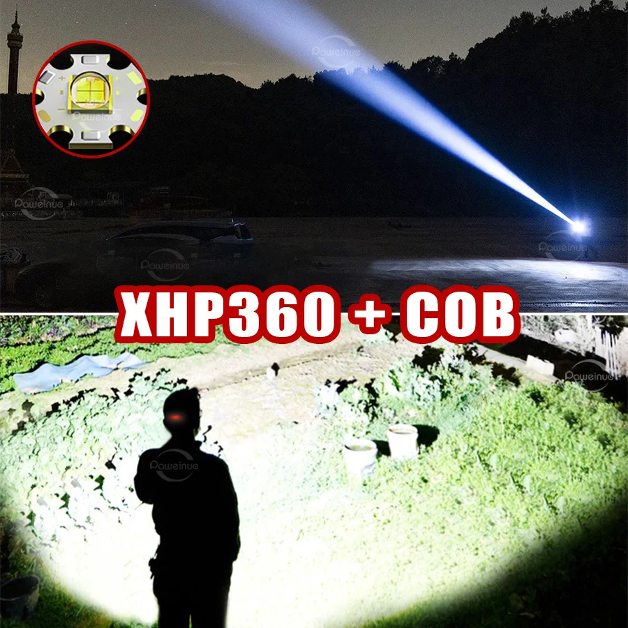 XHP360 COB LED Headlamp Powerful Headlight Flashlight 18650 USB Rechargeable XHP199 Head Light Zoom Waterproof Head Lamp Lantern