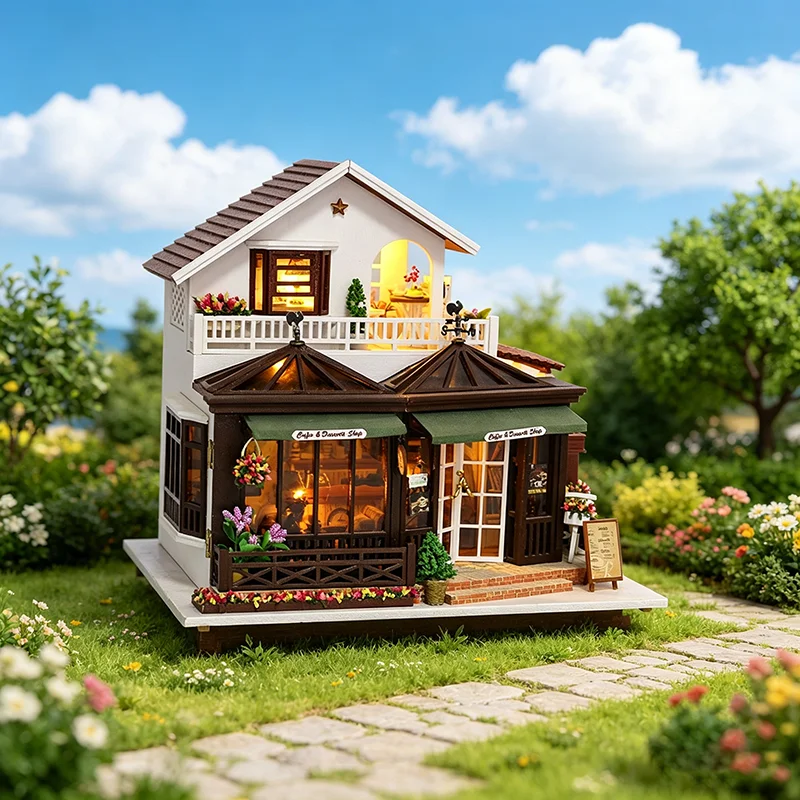 Vintage Nordic-Style Sunlit Island Café Villa DIY Assembly Model Cozy Afternoon Home Decor Gift for Hobbyists