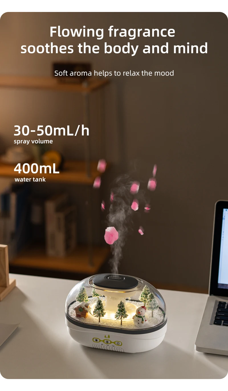 Simulierter Schneehügel-Luftbefeuchter, Schneemann-Aroma-Diffusor, Heimdekoration, kreative Schneelandschaft. Ideal für Schlafzimmer, Büro, Yo – Detail 5