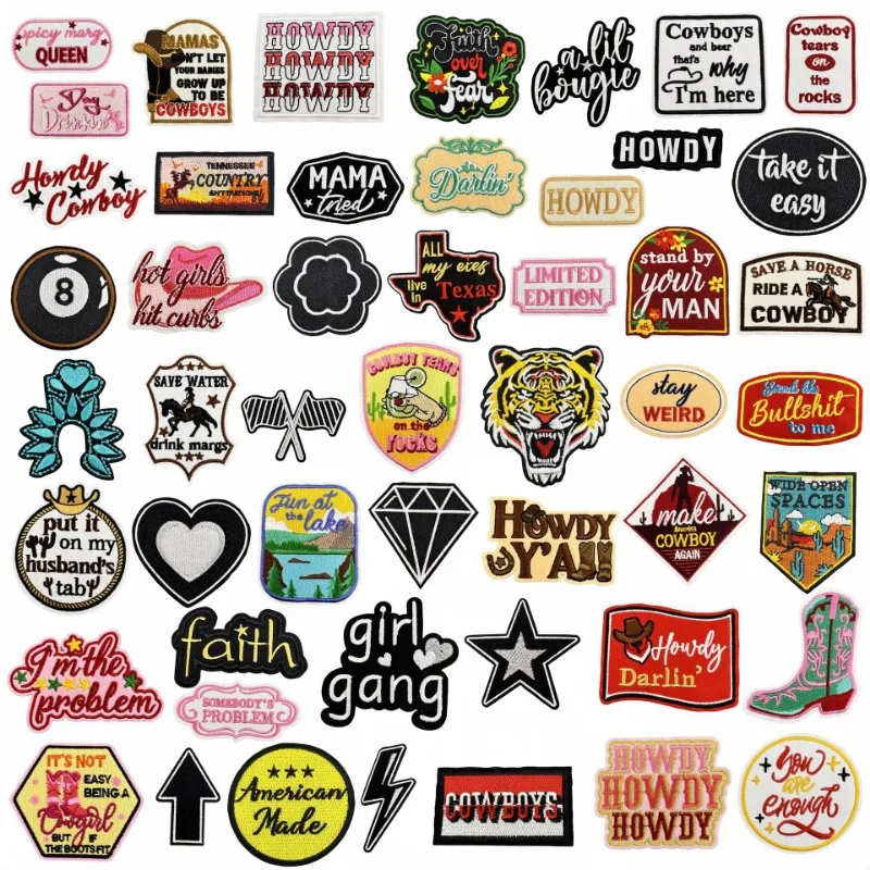 

Vintage Tiger MAMA Girl Gang Cowboy Iron-on Sew Embroidered Badge Patches for DIY T-shirt Backpack Clothing Appliques Sticker