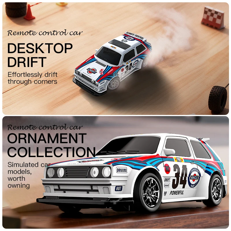 1:43 4 Wheel Drive Remote Control Drifting Car with Realistic Front Rear Bright Lights, Ideal Christmas Present for Children