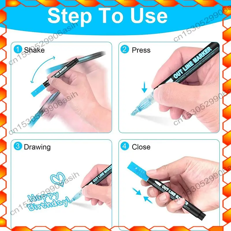 -AT52 Double Line Outline Markers, 36 Colors Super Squiggles Shimmer Outline Marker Pen Set, Self Outline Metallic Markers
