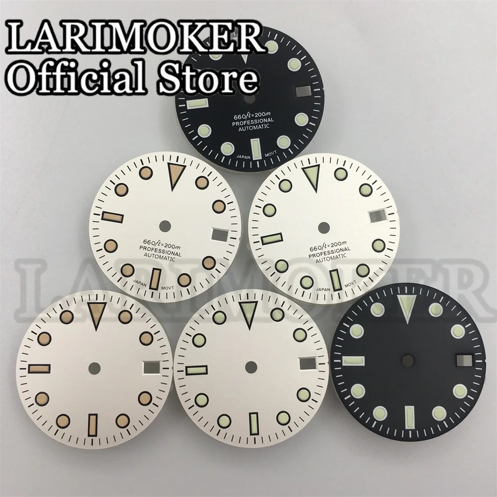 LARIMOKER 29 مللي متر أسود/أبيض التقويم نافذة ساعة الطلب مع الأخضر مضيئة مناسبة ل NH35 ساعة يد تعمل بالحركة التلقائية اكسسوارات