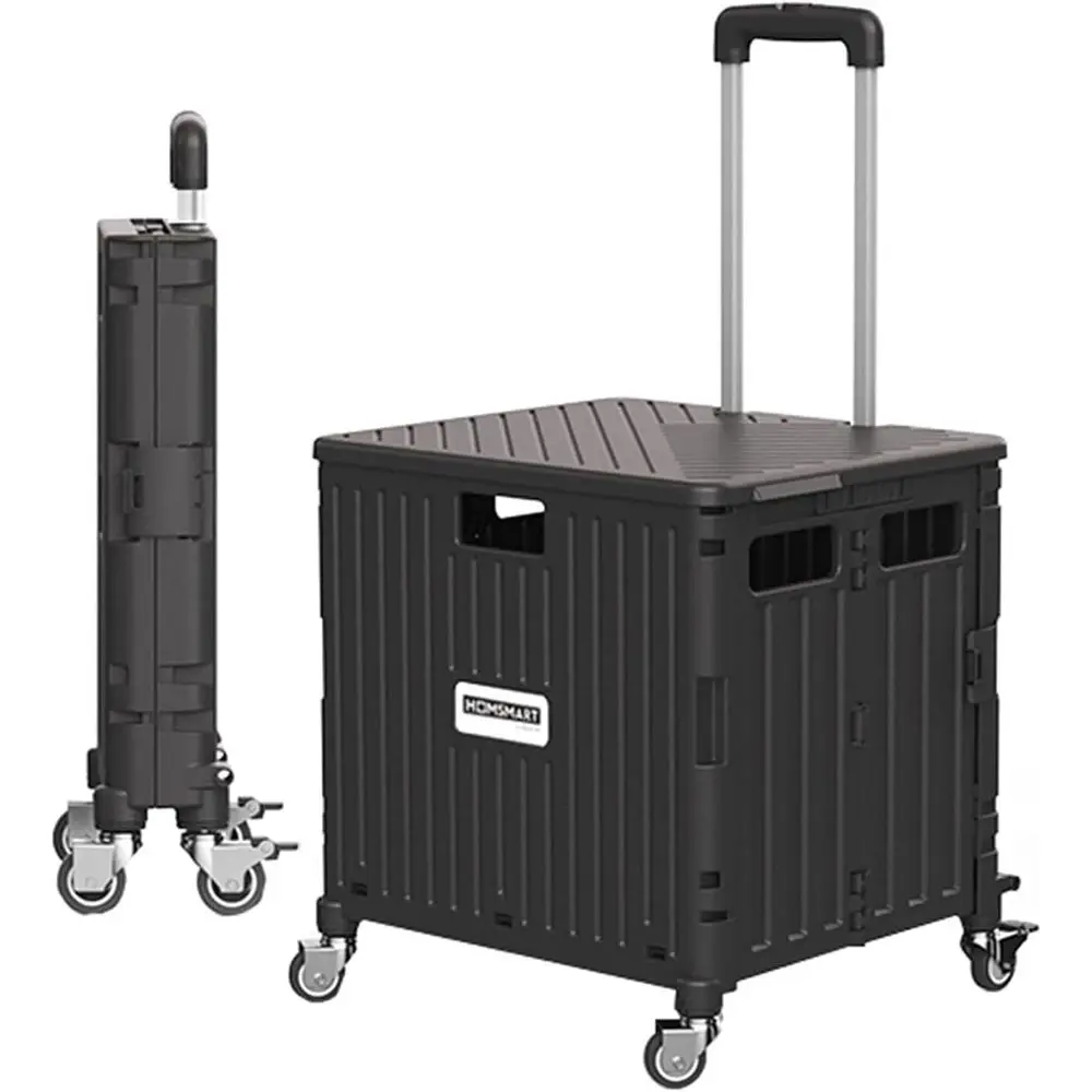 

Collapsible Wheeled Shopping Cart with Lid - 45L Portable Utility Trolley for Kitchen, Bedroom, and Garden Use (Black)