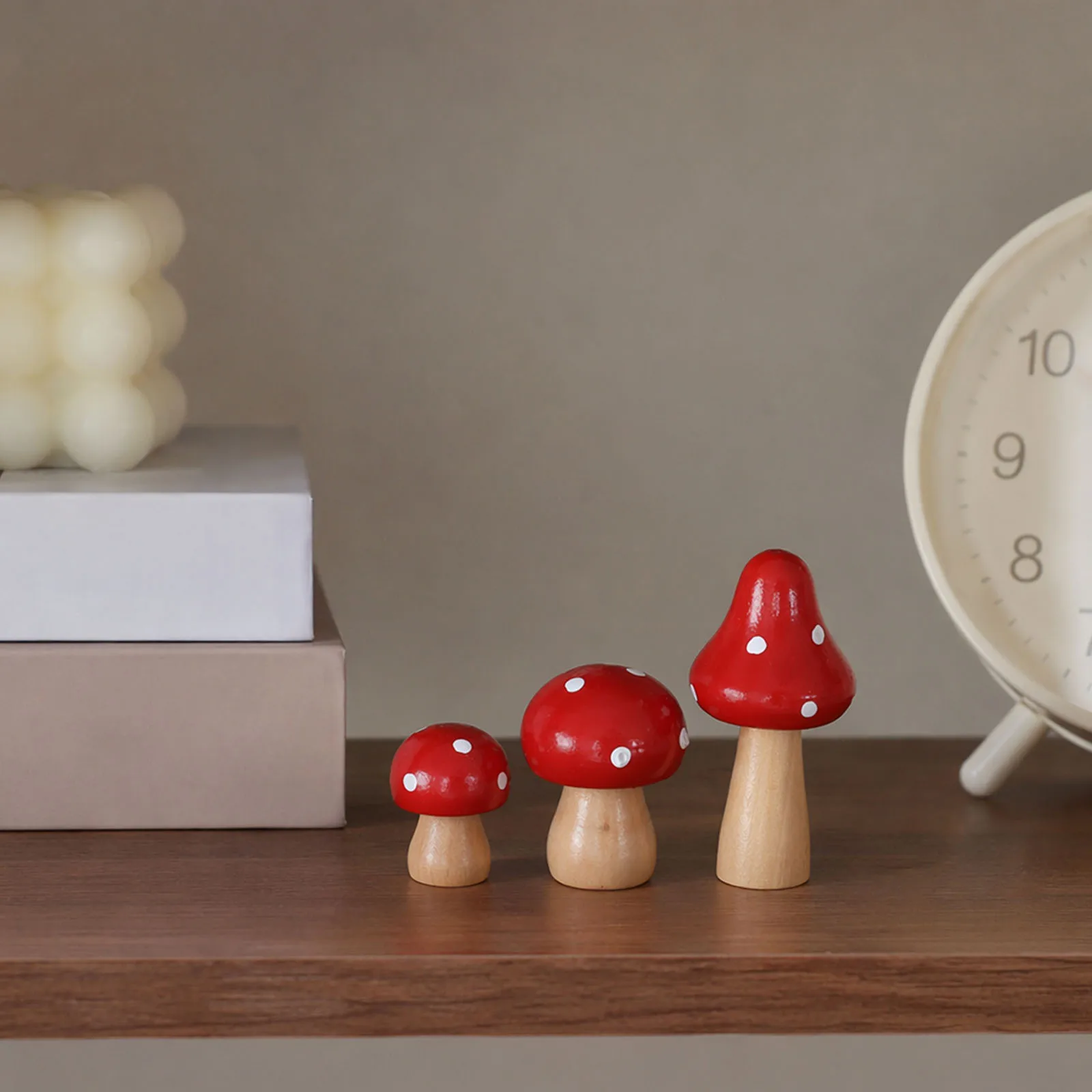 3Pcs Mini Wooden Mushrooms Gadgets Multi Purpose Wooden Mushroom Statue Cute Plant Desk Ornament for Home&Office Decoration