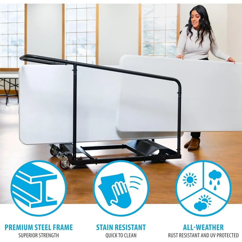 黒色スチール製ローリングテーブルカート、レコール10ラウンドテーブル11台収納可能、耐久性のための粉体塗装