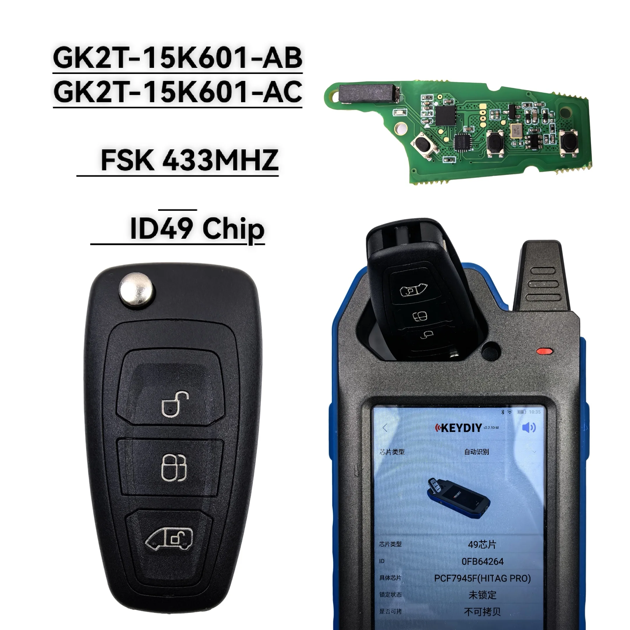 

Jingxin 434MHz ID49 Chip FCC:GK2T-15K601-AB/AC TXK018083-1 3Button car Key For Ford Transit Custom Tourneo 2015+ Flip Remote Key